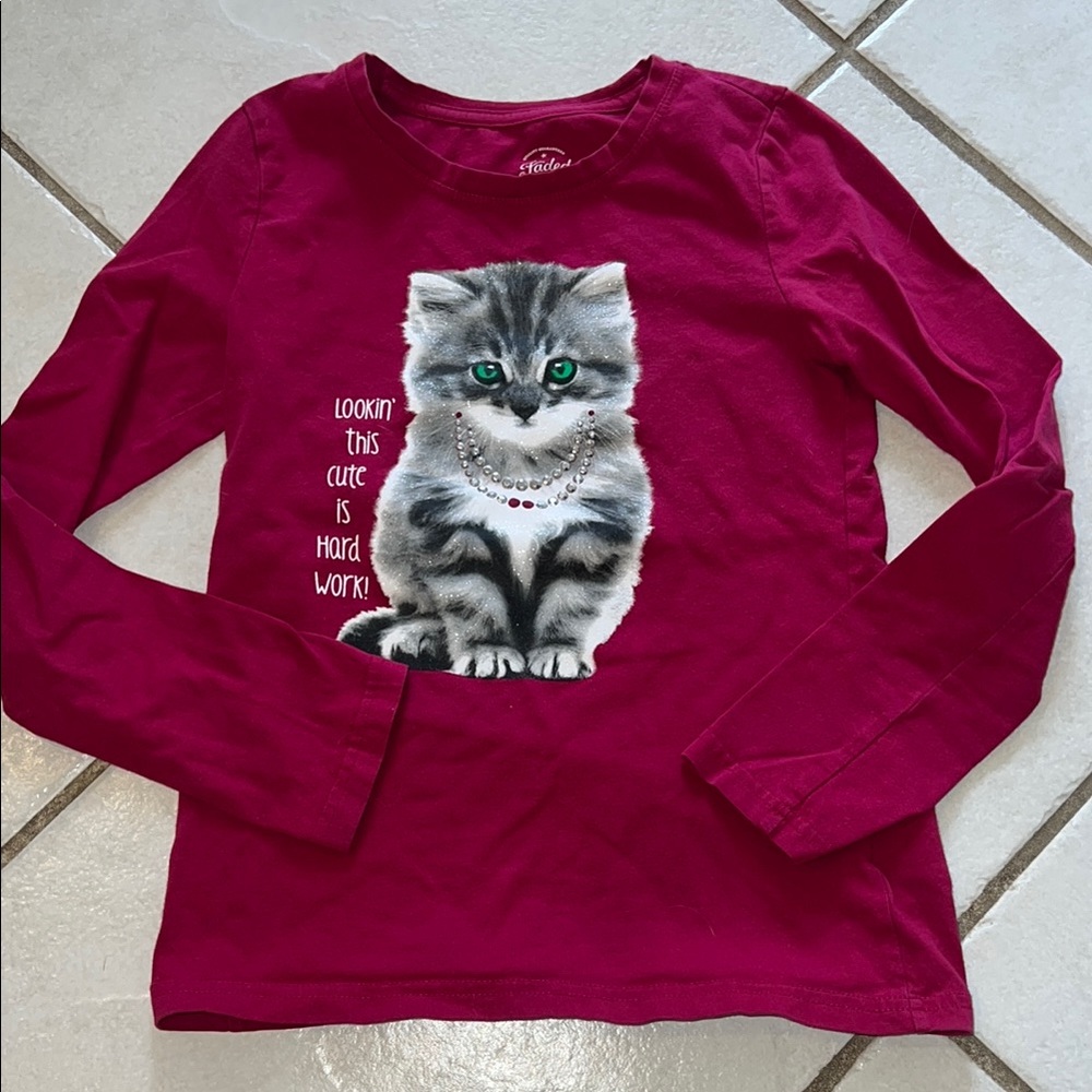 Faded Glory Cute Cat Graphic Kids Shirt - pink